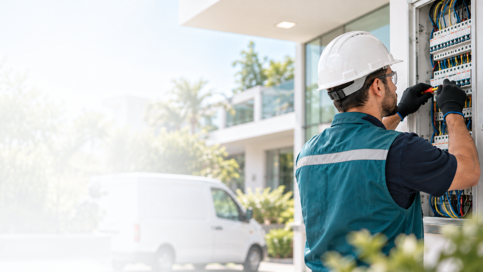 Técnico da Electric Solutions trabalhando em quadro elétrico